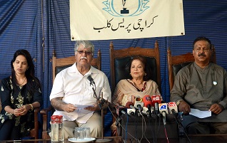 call for action during a press conference held on wednesday at the karachi press club a joint action committee comprising members of various civil society organisations urged that the family of khaskheli be given protection from the accused as her father is facing continuous threats photo mohammad azeem express