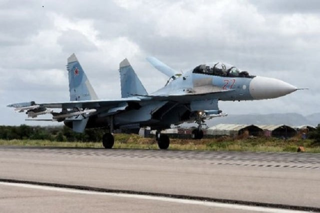 a russian sukhoi su 35 bomber lands at the russian hmeimim military base in latakia province in the northwest of syria on may 4 2016 photo afp