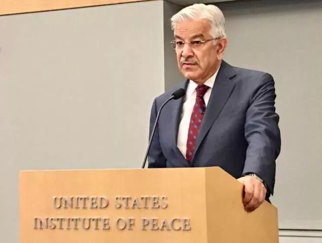 khawaja asif addresses the united states institute of peace in washington on october 5 2017 photo courtesy radio pakistan khawaja asif addresses the united states institute of peace in washington on october 5 2017 photo courtesy radio pakistan