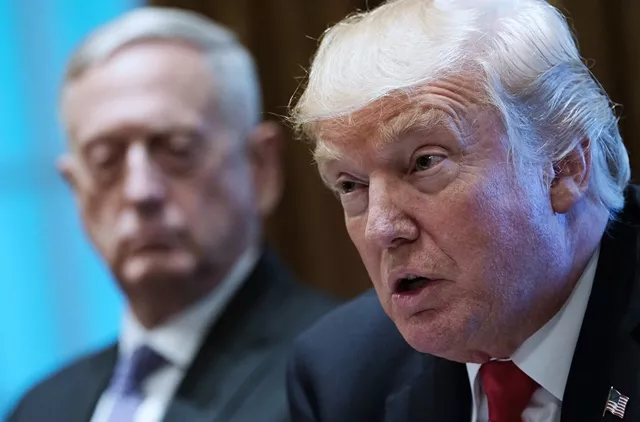 us president donald trump speaks as defense secretary james mattis l looks on during a meeting with senior military leaders in the cabinet room of the white house on october 5 2017 photo afp us president donald trump speaks as defense secretary james mattis l looks on during a meeting with senior military leaders in the cabinet room of the white house on october 5 2017 photo afp