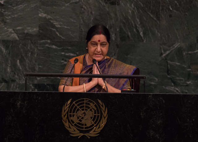 india minister of external affairs sushma swaraj addresses the 72nd session of the united nations general assembly at the un headquarters in new york on september 23 2017 photo afp india minister of external affairs sushma swaraj addresses the 72nd session of the united nations general assembly at the un headquarters in new york on september 23 2017 photo afp