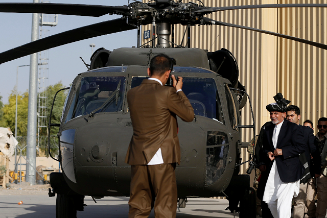 afghan president ashraf ghani inspects a blackhawk helicopter photo reuters
