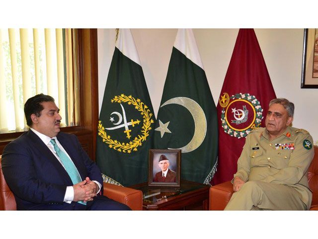 defence minister khurram dastgir khan calls on army chief general qamar javed bajwa at the general headquarters ghq in rawalpindi on october 10 2017 photo ispr