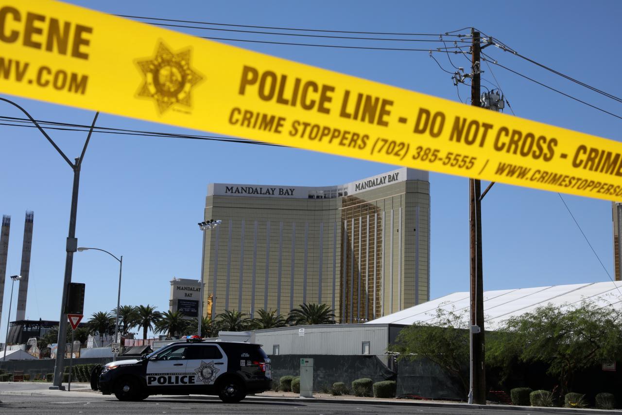 the site of the route 91 music festival mass shooting is seen outside the mandalay bay resort and casino in las vegas nevada us photo reuters