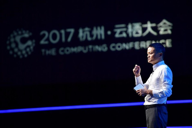 jack ma chairman of alibaba group speaks during the computing conference in yunqi town of hangzhou zhejiang province china october 11 2017 photo reuters