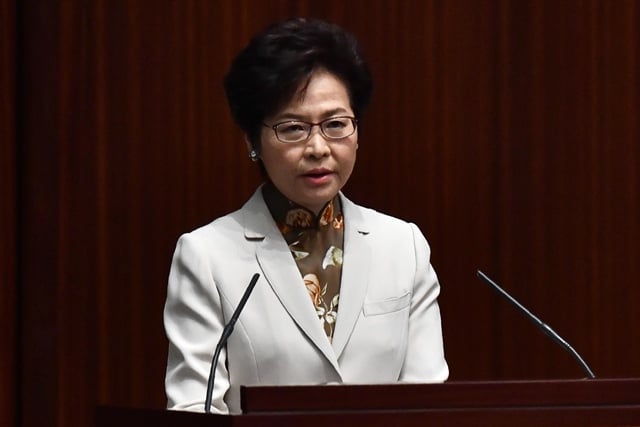 hong kong 039 s chief executive carrie lam delivers her first policy address in the main chamber of the legislative council legco in hong kong on october 11 2017 photo afp