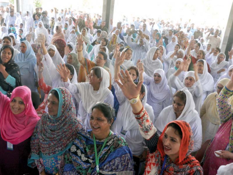 pims staff protests at the hospital photo zafar aslam express