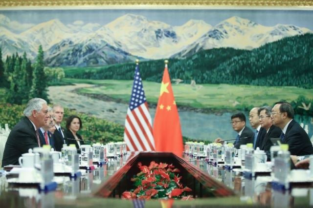 us secretary of state rex tillerson l attends a meeting with chinese state councilor yang jiechi r at the great hall of the people in beijing on september 30 2017 photo afp us secretary of state rex tillerson l attends a meeting with chinese state councilor yang jiechi r at the great hall of the people in beijing on september 30 2017 photo afp