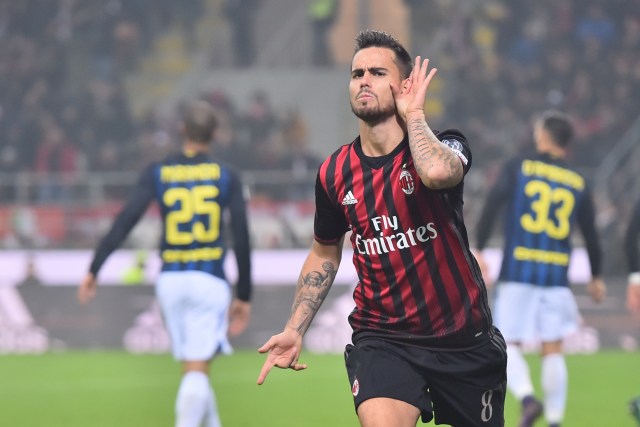 ac milan 039 s forward from spain suso celebrates after scoring during the italian serie a match between ac milan and inter milan on november 20 2016 photo afp