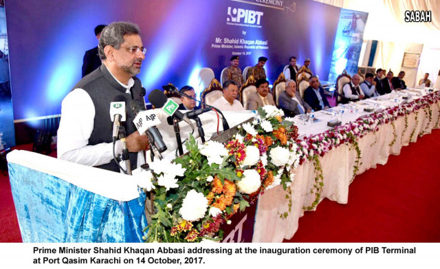 pm shahid khaqan abbasi addressing at inaugural of pib terminal on oct 14 2017 photo sabah pm shahid khaqan abbasi addressing at inaugural of pib terminal on oct 14 2017 photo sabah
