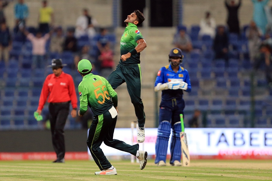 pakistan 039 s c hassan ali celebrates after dismissing sri lanka 039 s kusal mendis during the second one day international odi cricket match between sri lanka and pakistan at sheikh zayed stadium in abu dhabi on october 16 2017 photo afp