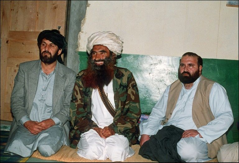 this 1991 file picture shows jalaluddin haqqani centre the founder of the haqqani network who rose to prominence as an afghan mujahideen commander fighting the soviet occupation of afghanistan in the 1980s photo afp