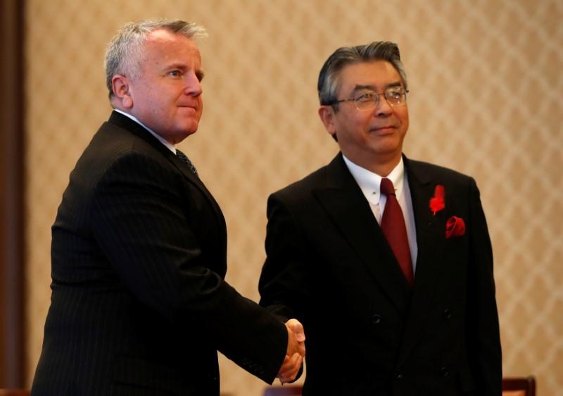 us deputy secretary of state john sullivan l meets with his japanese counterpart vice foreign minister shinsuke sugiyama at the foreign ministry 039 s iikura guest house in tokyo japan photo reuters