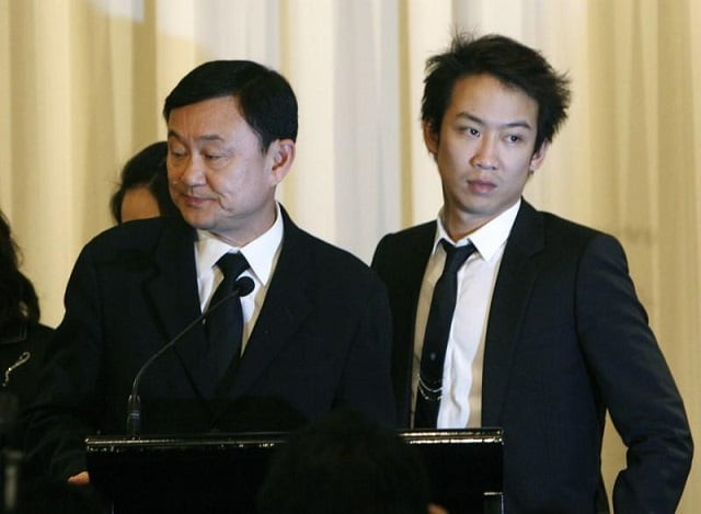 ousted thai prime minister thaksin shinawatra l stands with his son panthongtae during a news conference at a hotel in bangkok february 28 2008 photo reuters sukree sukplang ousted thai prime minister thaksin shinawatra l stands with his son panthongtae during a news conference at a hotel in bangkok february 28 2008 photo reuters sukree sukplang