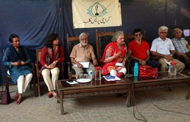 coming soon kbt chief executive officer niilofur farrukh journalist ghazi salahuddin orangi pilot project director and writer aquila ismail chief curator and kbt patron amin gulgee and karamat ali of piler address the press conference held at the karachi press club on wednesday photo athar khan express coming soon kbt chief executive officer niilofur farrukh journalist ghazi salahuddin orangi pilot project director and writer aquila ismail chief curator and kbt patron amin gulgee and karamat ali of piler address the press conference held at the karachi press club on wednesday photo athar khan express