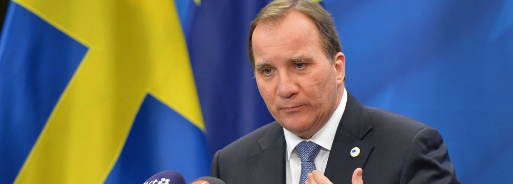 swedish pm stefan lofven in a press conference in stockholm photo afp