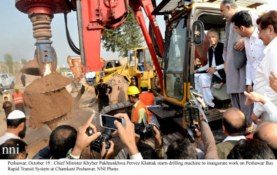 khattak breaks ground for peshawar brt