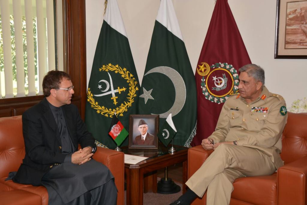 afghan ambassador to pakistan hazrat omar zakhilwal calls on army chief general qamar javed bajwa at the general headquarters in rawalpindi on friday photo ispr