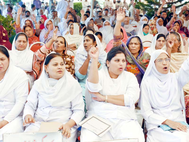 members of pims staff protest at the hospital photo mudassar raja express