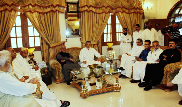 a meeting of various anti ppp political leaders was held at kingri house the residence of pir pagara on sunday photo online