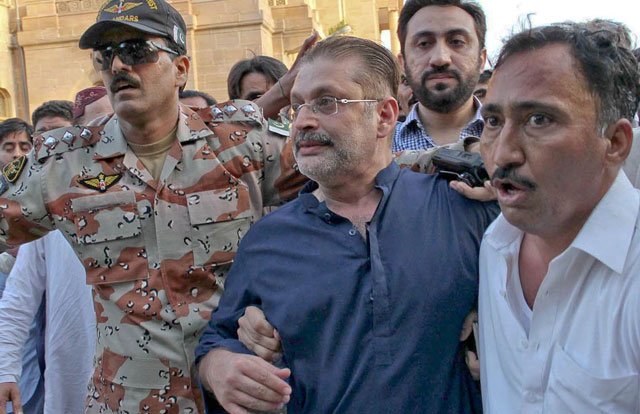 law enforcers arrest sharjeel memon from outside sindh high court in karachi on monday photo inp