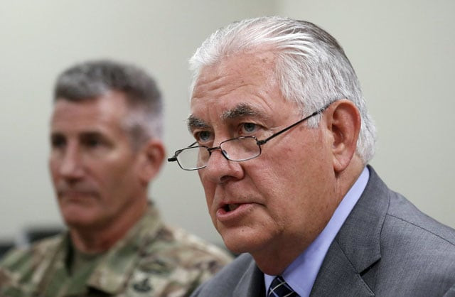 us secretary of state rex tillerson speaks next to general john nicholson l at bagram air field in afghanistan on october 23 2017 photo afp us secretary of state rex tillerson speaks next to general john nicholson l at bagram air field in afghanistan on october 23 2017 photo afp