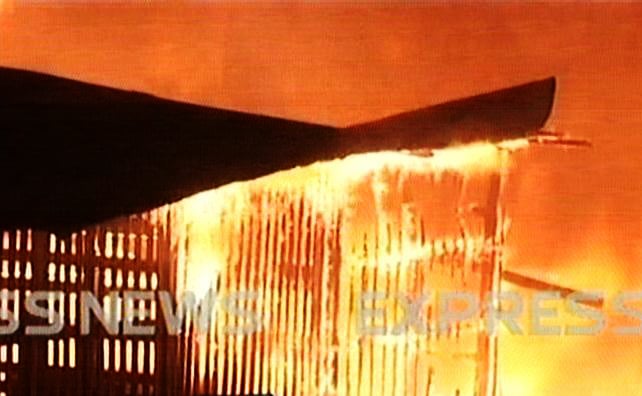 fire engulfs a wood warehouse in karachi photo express