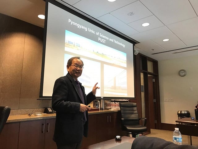 yu taik chon executive vice president of pyongyang university of science amp technology speaks at a meeting with texas a amp m university seeking academic cooperation in college station texas us january 30 2017 photo reuters