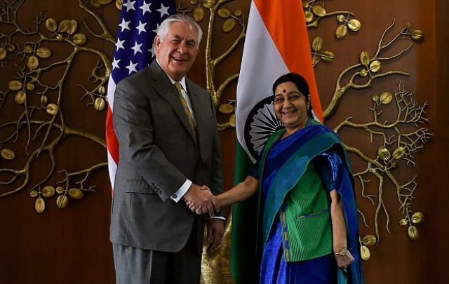 indian foreign minister sushma swaraj r shakes hand with us secretary of state rex tillerson before a meeting in new delhi on october 25 2017 photo afp indian foreign minister sushma swaraj r shakes hand with us secretary of state rex tillerson before a meeting in new delhi on october 25 2017 photo afp