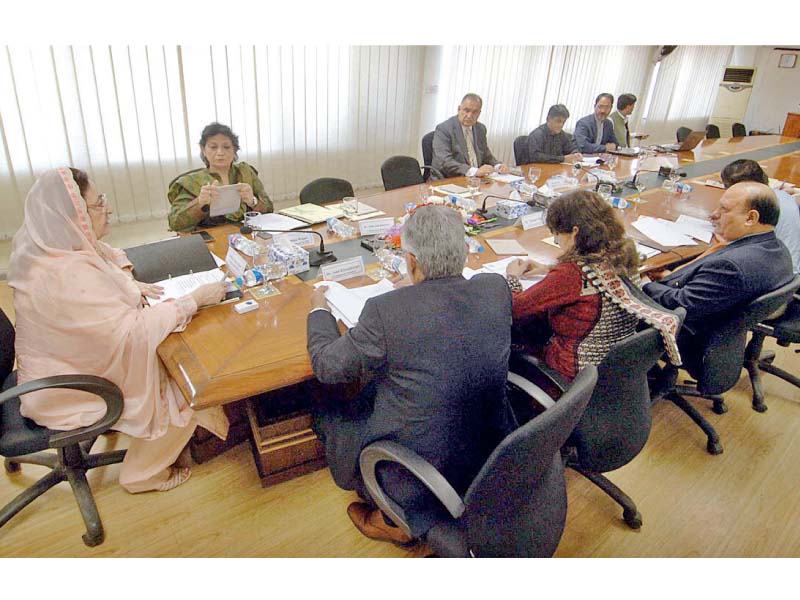 nchd chairman razina alam khan dg samina waqar and members of the commission during a meeting in islamabad photo app