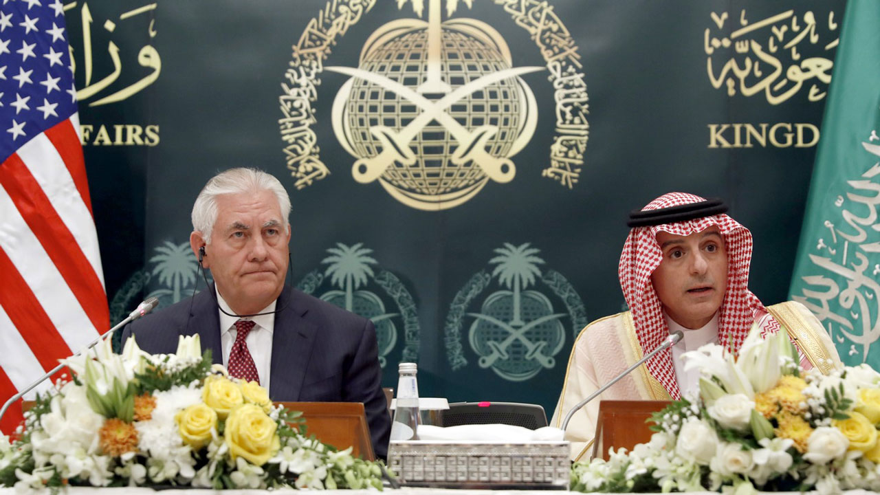 saudi foreign minister adel al jubeir r and us secretary of state rex tillerson attend a press conference in riyadh photo afp