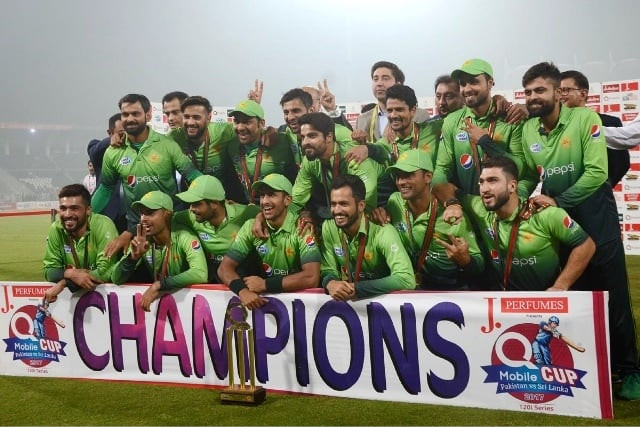 the victorious pakistan team posing with the cup the victorious pakistan team posing with the cup
