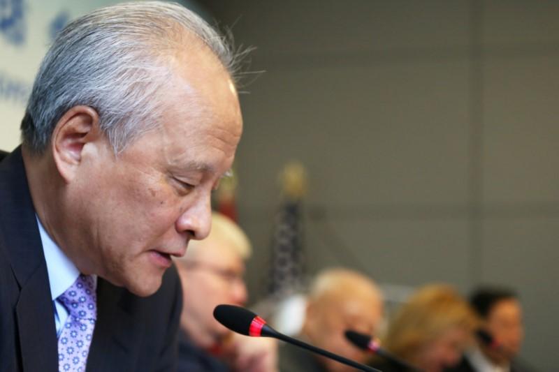 ambassador of the people 039 s republic of china to the united states cui tiankai speaks during the quot china and the us one belt one road and 100 day plan quot a discussion hosting high level delegation of chinese leaders in manhattan new york photo reuters