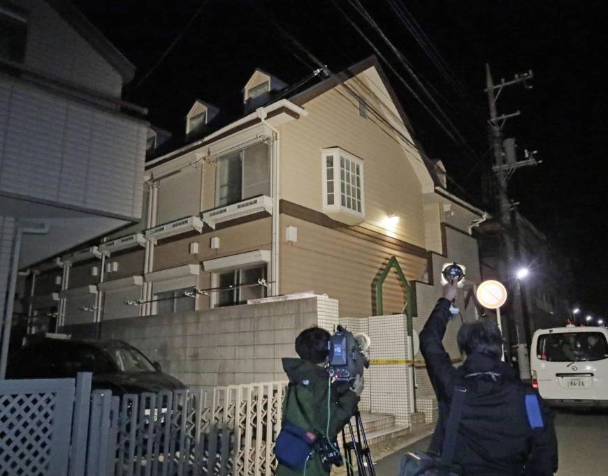 media gathers outside the apartment in zama where the dead body was found photo kyodo