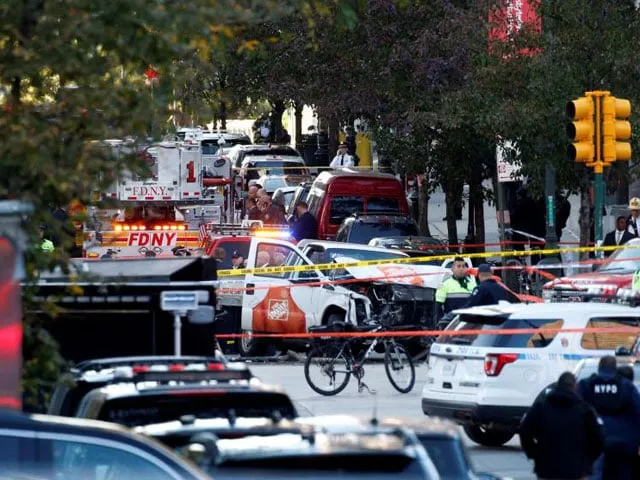 a home depot truck which struck down multiple people on a bike path killing several and injuring numerous others is seen as new york city first responders are at the crime scene in lower manhattan in new york ny us october 31 2017 photo reuters a home depot truck which struck down multiple people on a bike path killing several and injuring numerous others is seen as new york city first responders are at the crime scene in lower manhattan in new york ny us october 31 2017 photo reuters