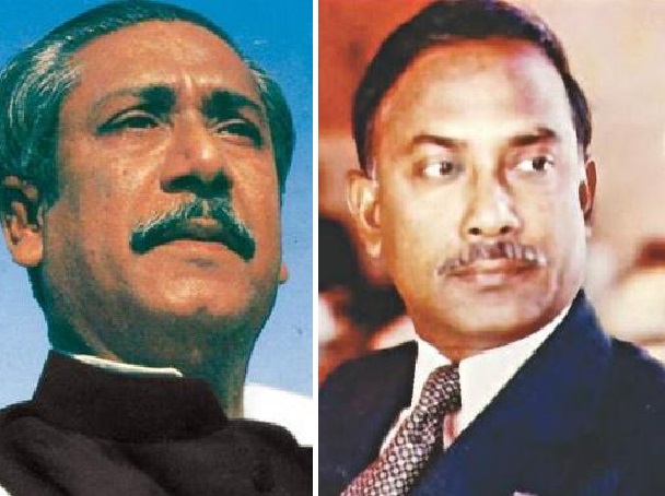 sheikh mujibur rahman left and ziaur rahman photo file