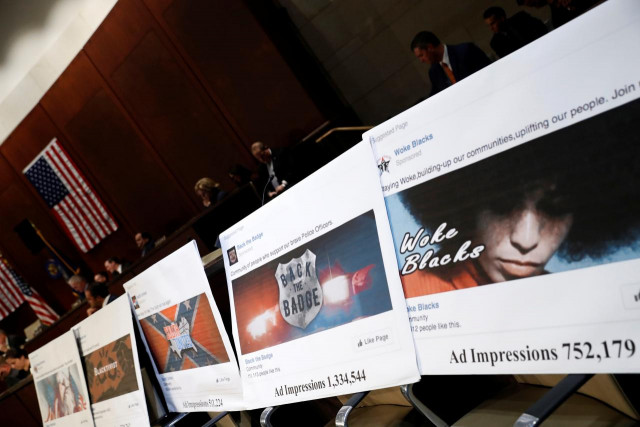 examples of facebook pages are seen as executives appear before the house intelligence committee to answer questions related to russian use of social media to influence u s elections on capitol hill in washington u s november 1 2017 photo reuters examples of facebook pages are seen as executives appear before the house intelligence committee to answer questions related to russian use of social media to influence u s elections on capitol hill in washington u s november 1 2017 photo reuters