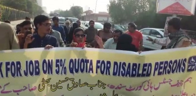 physically challenged persons hold protest outside sindh assembly