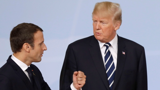 france 039 s president emmanuel macron talks with us president donald trump after the family photo on the first day of the g 20 summit in hamburg germany photo afp