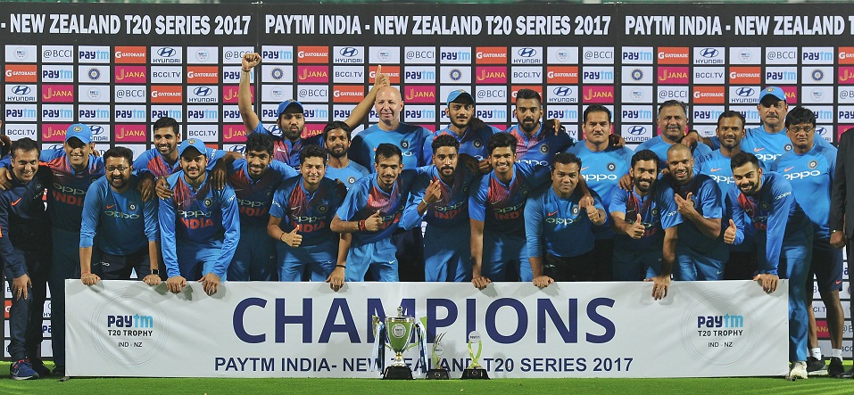 slim win the third t20i which was reduced to an eight over a side clash due to rain saw india edge out new zealand by just six runs to triumph 2 1 in the three match series photo afp