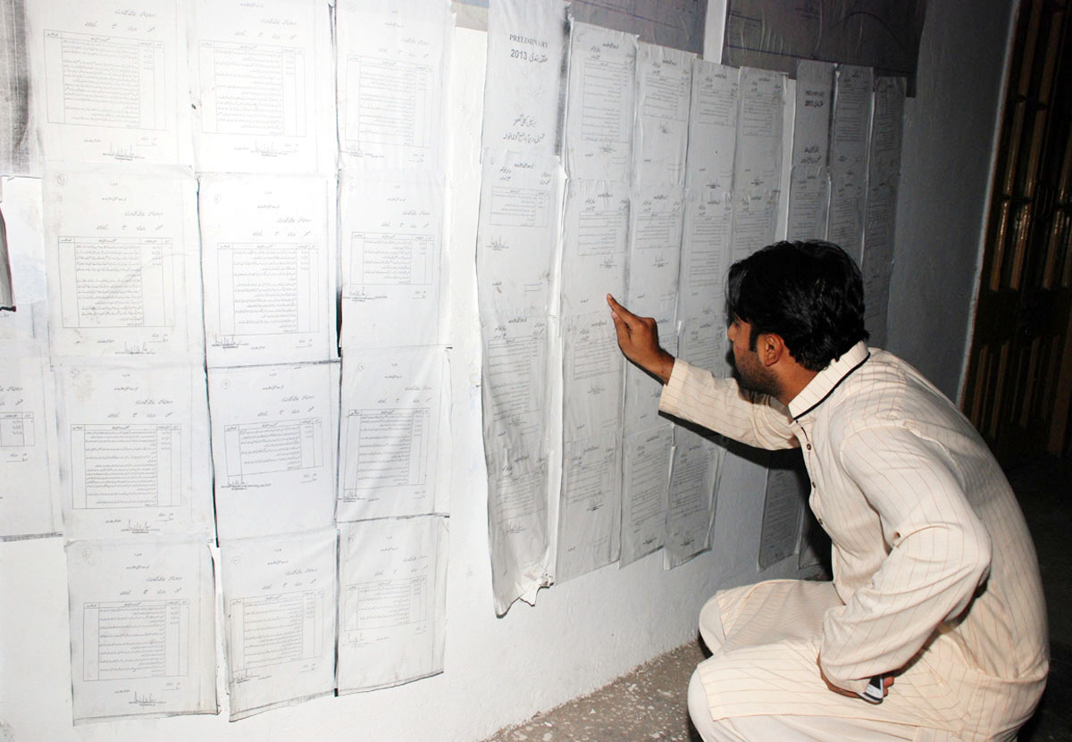 a man checks the constituency delimitation list in gujranwala photo khurrum shahzad express file