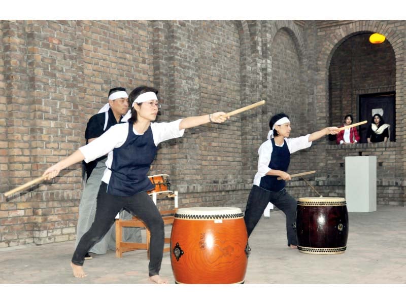 drummers perform at pnca photo zafar aslam express