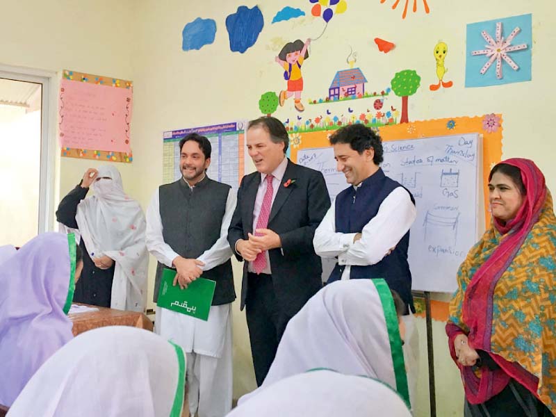 uk minister mark field visits school in mardan photo express