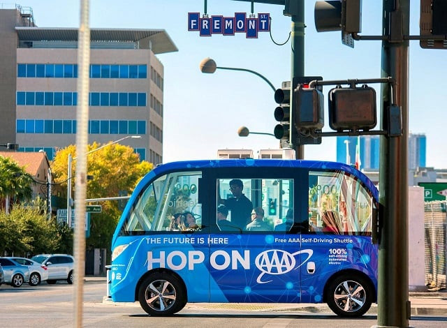 the first public self driving shuttle launched as a pilot project sponsored by aaa and keolis is shown in downtown las vegas nevada november 10 2017 photo reuters the first public self driving shuttle launched as a pilot project sponsored by aaa and keolis is shown in downtown las vegas nevada november 10 2017 photo reuters