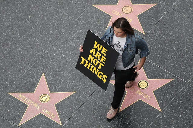 a demonstrator takes part in a metoo protest march for survivors of sexual assault and their supporters on the hollywood walk of fame in hollywood los angeles california u s november 12 2017 photo reuters