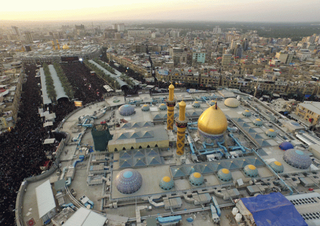 an aerial view taken on december 1 2015 shows iraqi shia pilgrims gathering at the shrines of abbas ibn ali front and imam hussein background during the arbaeen religious festival in karbala iraq photo afp an aerial view taken on december 1 2015 shows iraqi shia pilgrims gathering at the shrines of abbas ibn ali front and imam hussein background during the arbaeen religious festival in karbala iraq photo afp