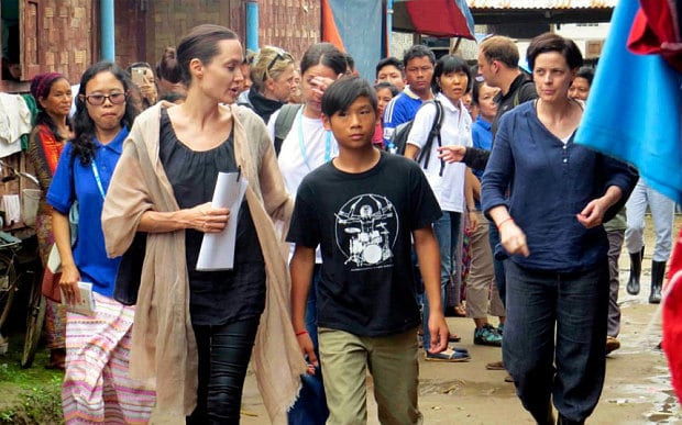 angelina and her son pax at a refugee camp in myanmar photo online