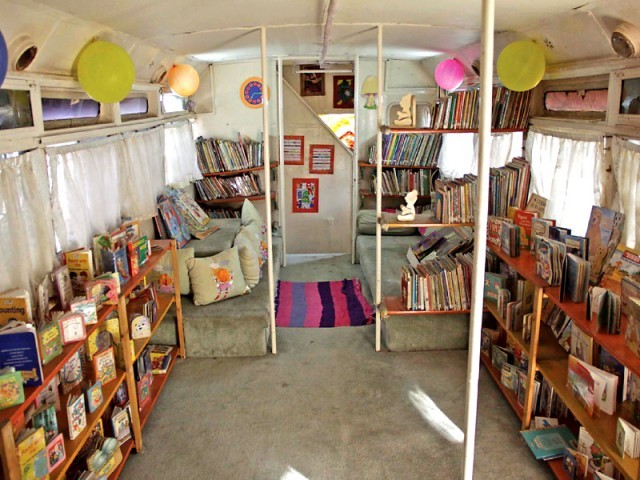 pakistan reading project running a mobile bus library programme for the last two years photo file