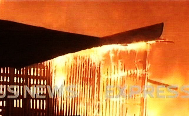 fire engulfs a wood warehouse in karachi photo express
