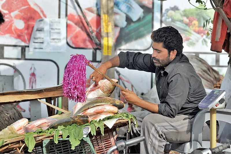 a vendor cleaning fish at his shop in the capital photo app a vendor cleaning fish at his shop in the capital photo app